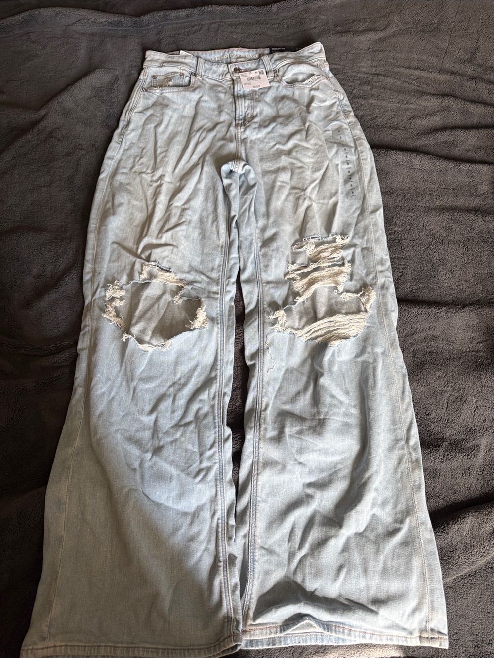 American Eagle Light Blue Distressed women Wide-Leg Jeans